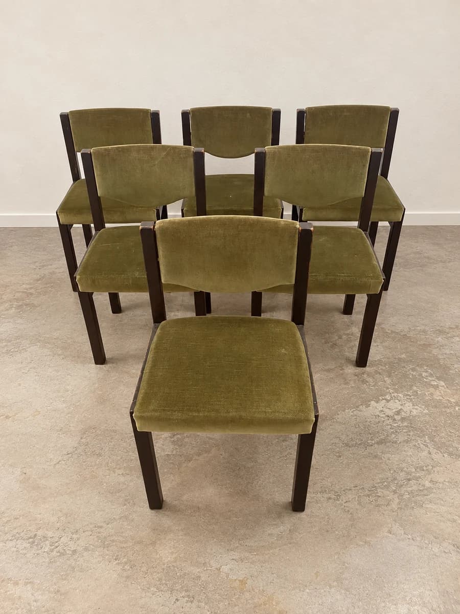 VINTAGE - LOT 6 CHAISES VELOURS VERTES